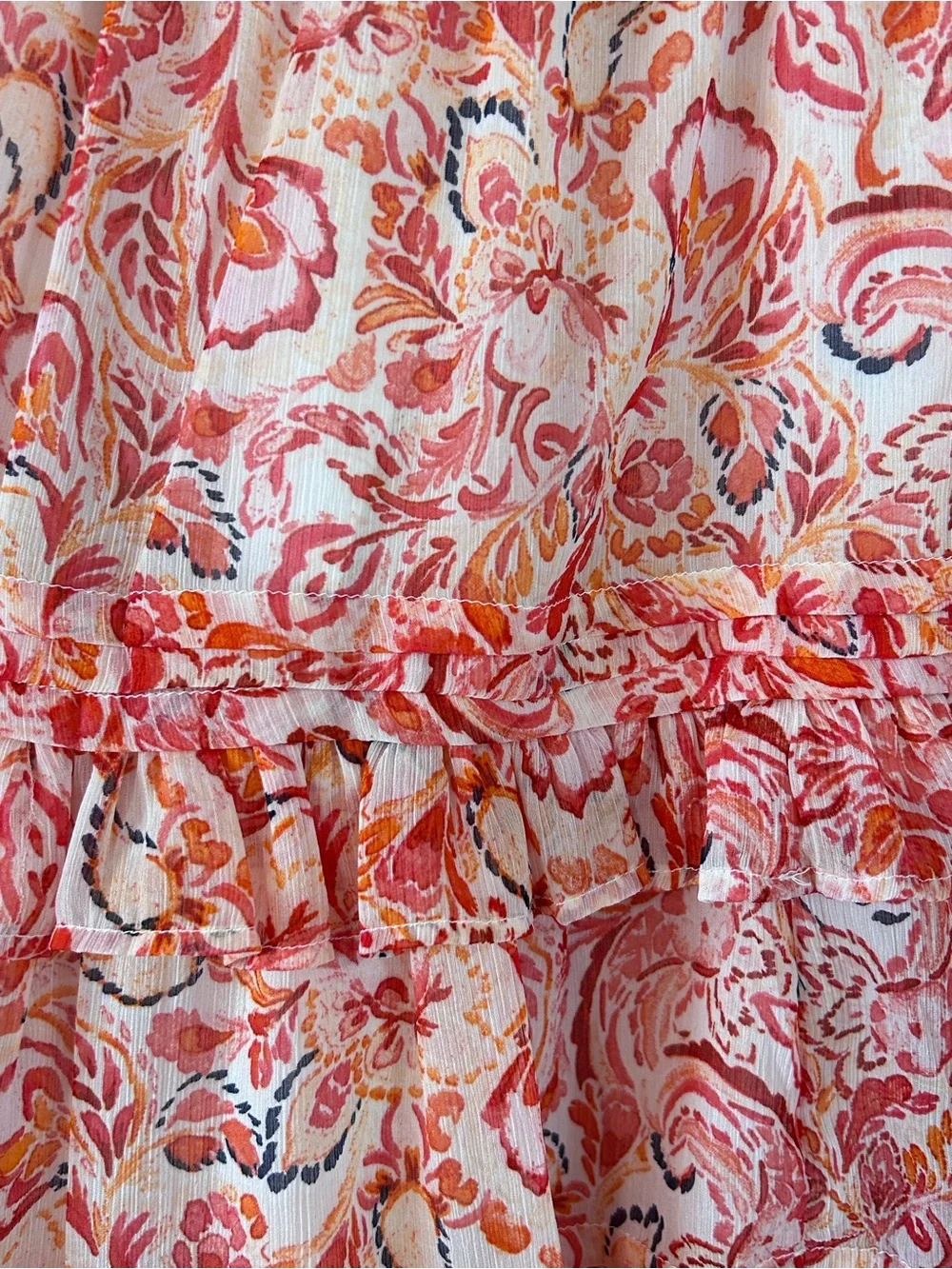 Sam Edelman Bree Flowy Tiered Mini Skirt Peach Pink Sz M Boho Tropical Fairycore